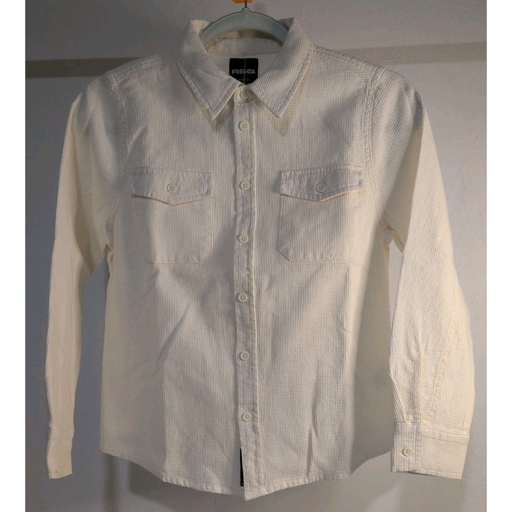 RSQ Youth Waffle Knit Long Sleeves Button-down Shirt Sz M Off-White 100% Cotton